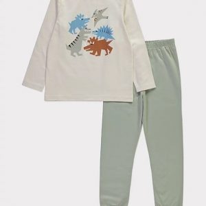 Cream Dinosaur Graphic Long Sleeve Pyjamas
