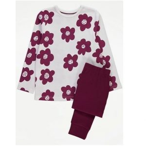 Burgundy Floral Long Sleeve Pyjamas