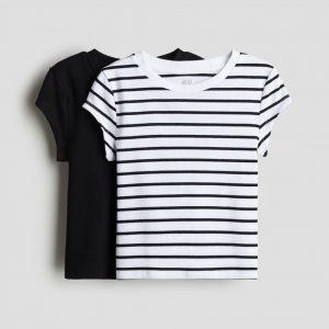 2-Pack Cotton Jersey Tops/Black Striped
