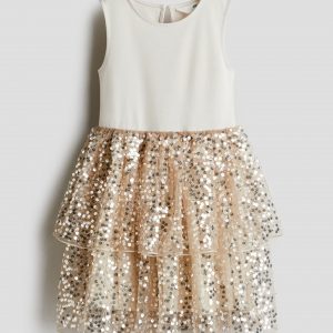 Sequined-Skirt Dress/Gold