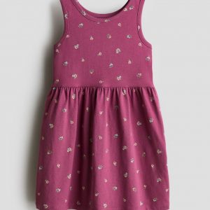 Patterned Cotton Dress/Dark Pink Floral
