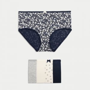 5pk Cotton Lycra Printed High Rise Shorts/Blue