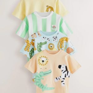 Multi Safari Animal Short Sleeve T-Shirts 4 Pack