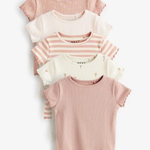 Pink Ditsy Rib Short Sleeve T-Shirts 5 Pack