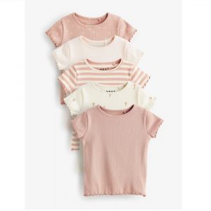 Pink Ditsy Rib Short Sleeve T-Shirts 5 Pack