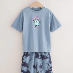 Blue Tie Dye Relaxed Fit Short Sleeve T-Shirt and Shorts Set