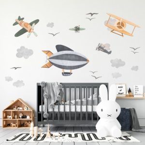 Vintage Airplane & Zeppelin Wall Stickers – Kids Room & Nursery Wall Décor