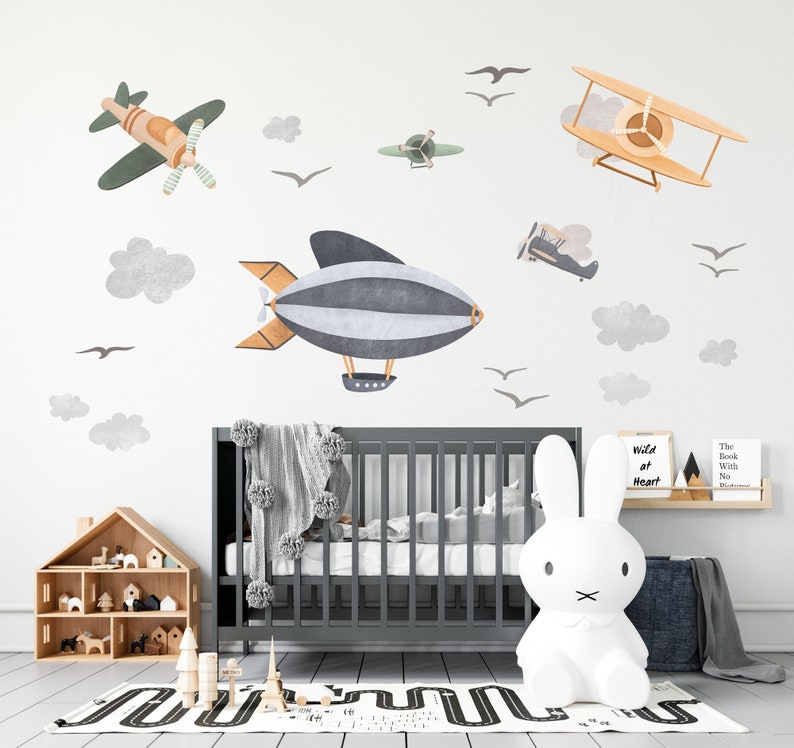 Vintage Airplane & Zeppelin Wall Stickers – Kids Room & Nursery Wall Décor