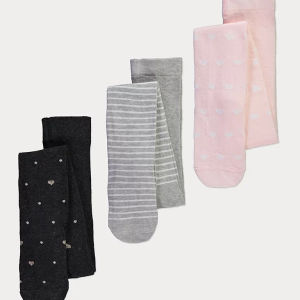 Heart Stripe Ribbed Tights 3 Pack