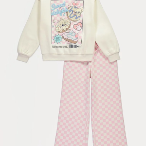 Cream Sweet Delights Sweatshirt & Checkered Joggers