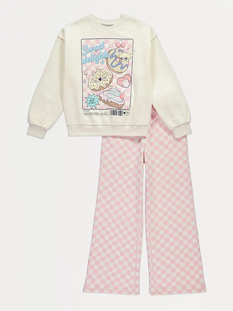 Cream Sweet Delights Sweatshirt & Checkered Joggers