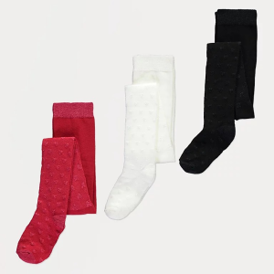 Heart Print Knitted Tights 3 Pack - Red