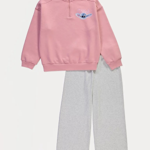 Disney Stitch Pink Zip Neck Sweatshirt & Joggers