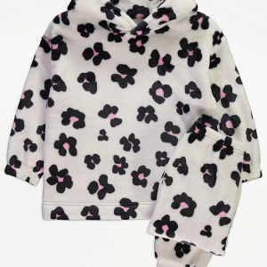 White Leopard Print Fleece Hoodie Pyjamas