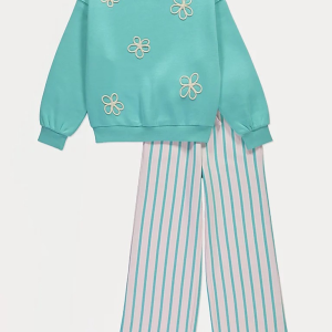 Teal Floral Sweatshirt & Wide Leg Trousers Set